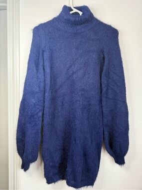 House of Harlow 1960 Navy Blue Fuzzy Turtleneck Sweater
